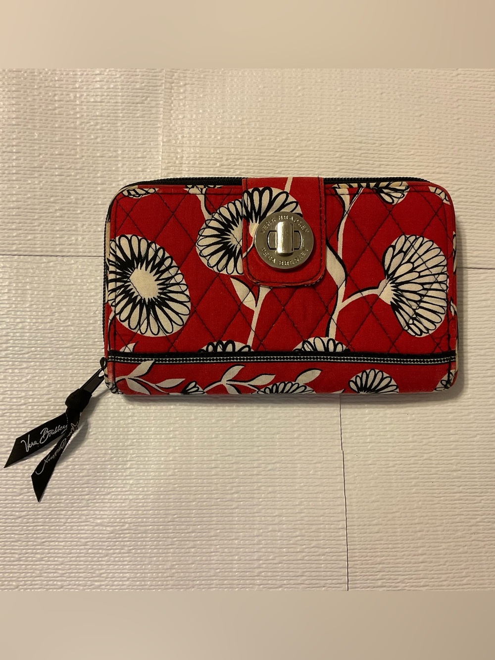 Vera Bradley Red Quilted Floral Wallet with Turnlock
